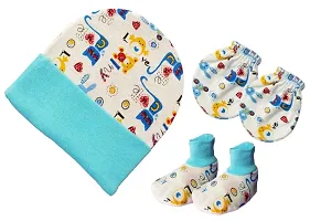 First Kick Newborn Baby's Cotton Mitten Set, Cap and Gloves Set Set 0-6 Months Baby Boy and Baby Girl, Pack of 3-thumb2