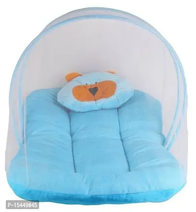 BRANDONN Newborn Foldable and Portable Shearing Velvet Baby Bedding Set with Protective Mosquito Net and Cartoon Pillow Mosquito Net for Babies