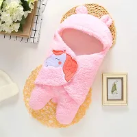 BRANDONN Super Soft Flannel Swaddle Hooded Wrapper Cum Blanket For New Born Babies (Pink, 0-6 Months), Lightweight-thumb4
