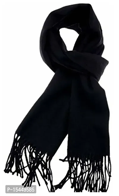 BRANDONN Unisex Woolen Black Striped Muffler Cum Scarves For Boys And Girls-thumb2