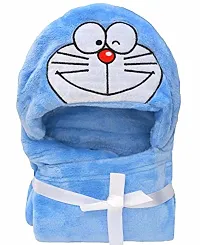 BRANDONN Newborn Combo of Furry Glacier Hooded Smily Baby Blanket and Premium Glacier Hooded Baby Wrapper(Pack of 2, Blue)-thumb1