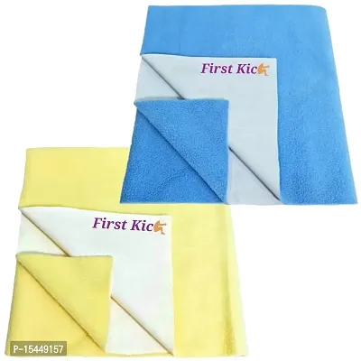 First Kick Waterproof Baby Bed Protector/Mattress Dry Sheet (100cm X 70cm) for Born Baby/Kids- (Yellow, Sky Blue) - Medium, Pack of 2