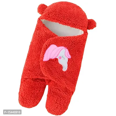 First Kick Baby Sleeping Bag New Born Pack of Wearable Flannel 0-6 Months Hooded Swaddle Wrapper Blanket, Red, 0-6 Months