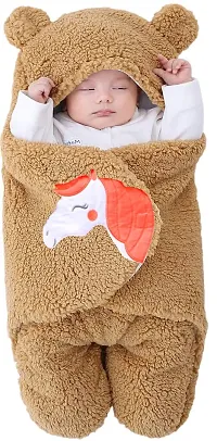 BRANDONN New Born Baby's Micro Fleece Hooded Supersoft Wearable Unicorn Wrapper Cum Baby Sleeping Bag Cum Blankets (Beige, 70 cm x 76 cm, 0-6 Months)-thumb1