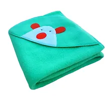 BRANDONN Newborn Supersoft Hooded Teddy Face Wrapper Towel Cum Baby Blanket (GREEN/BLUE) Pack of 2-thumb3