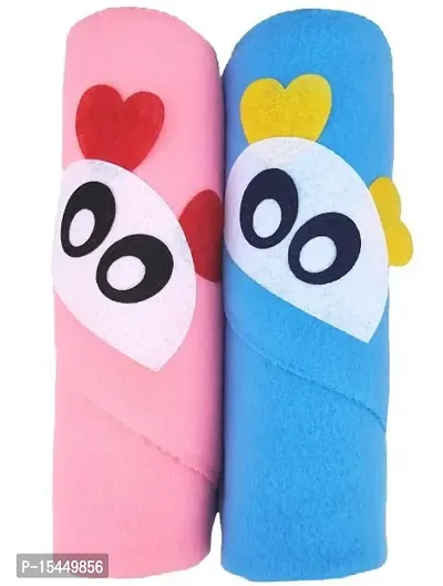 BRANDONN New Born Babies Supersoft Hooded Teddy Face Wrapper Towel Cum Blanket (Pink, Blue) - Pack of 2