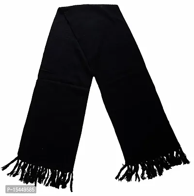 BRANDONN Unisex Woolen Black Striped Muffler Cum Scarves For Boys And Girls-thumb0