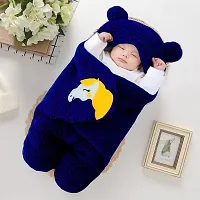 BRANDONN Baby Blankets New Born Combo Gift Pack of Wearable Flannel 0-6 Months Hooded Swaddle Wrapper Blanket, Sky Blue, Navy Blue, Skin Friendly-thumb1