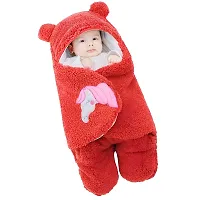 BRANDONN Baby Blankets New Born Combo of Hooded Wrapper Cum Baby Sleeping Bag,(3-6 Months), Pink  Red, Pack of 2-thumb1