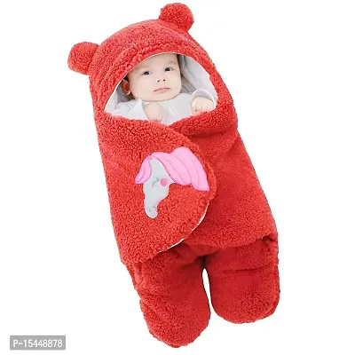 BRANDONN Baby Blankets New Born Combo of Hooded Wrapper Cum Baby Sleeping Bag,(3-6 Months), Pink  Red, Pack of 2-thumb2
