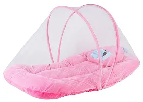 BRANDONN Newborn Foldable and Portable Shearing Velvet Baby Bedding Set with Protective Mosquito Net and Cartoon Pillow Mosquito Net for Babies-thumb1