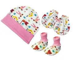 First Kick Newborn Baby's Cotton Mitten Set, Cap and Gloves Set - Multicolor - 0-6 Months - Pack of 4-thumb1