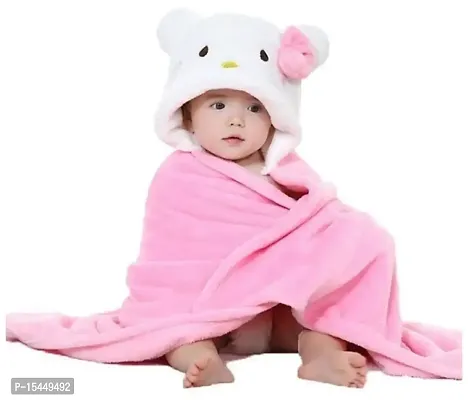 BRANDONN New Born Baby Blanket Cum Baby Bath Towel Cum Baby Bath Robe with Kitty Hood-thumb0