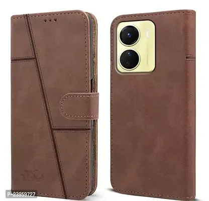STC Leather Flip Cover Cases For Vivo Y78 Brown-thumb0