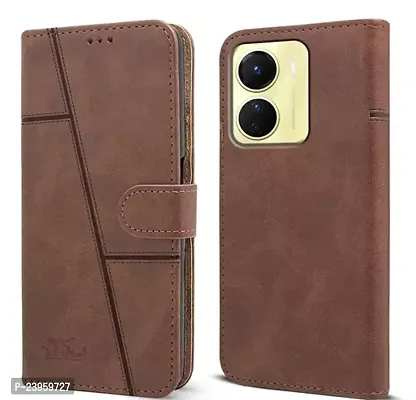 STC Leather Flip Cover Cases For Vivo Y78 Brown