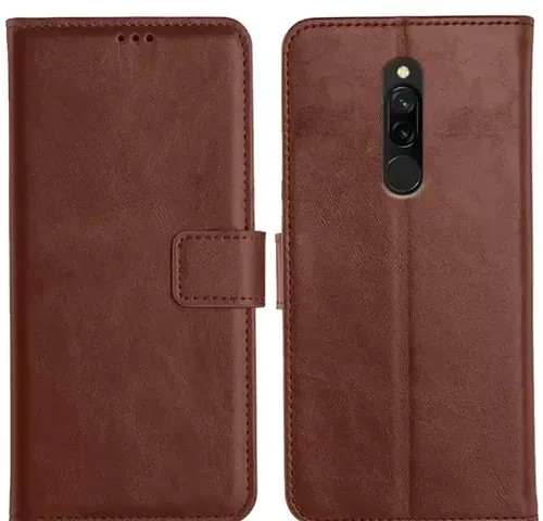 Cloudza Redmi 8 Flip Back Cover | PU Leather Flip Cover Wallet Case with TPU Silicone Case Back Cover for Redmi 8 Brown