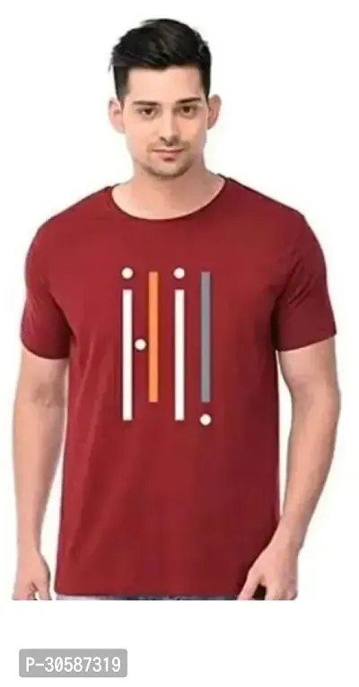 Reliable Maroon Cotton Blend Printed Round Neck Tees For Men-thumb0