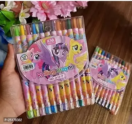 Unicorn Cartoon Printed Rolling Crayons Twistable Colors Birthday Return Gift For Kids Set Of 12