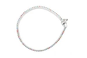 Frolics India Sleek Multicolured Stones Without Ghungroo Alloy Anklet for Girls and Women (Silver)-thumb3