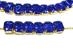 Frolics India Golden and Colored Stones Studded Choker Set with Earrings, Bracelet and Adjustable Ring (Gold-Blue)-thumb3