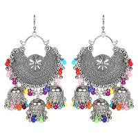 Frolics India Combo of Oxidised Jhumki and Thread Chandbali Earrings for Women (Silver)-thumb4