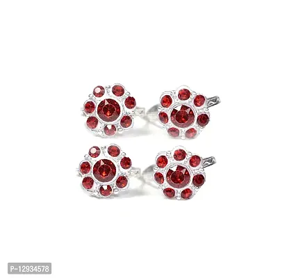 Frolics India Combo Of Stones Studded Silver Bichhiya/ Toe Rings For Women And Girls - Pack of 4 (Style-8)-thumb0