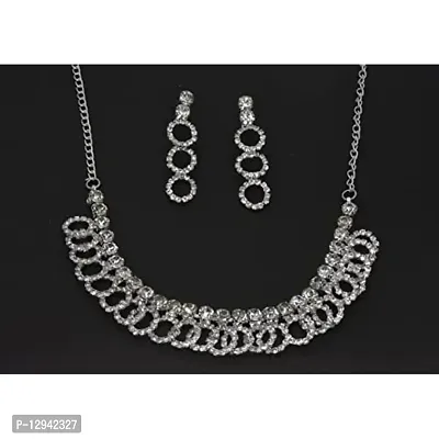 Frolics India White Stones Studded Choker/Necklace Set With Earrings For Women & Girls-thumb2