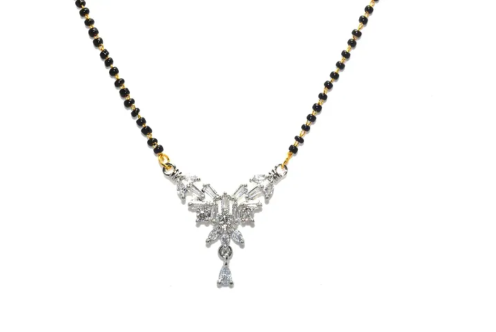 Frolics India American Diamond Studded Short Beads Chain Mangalsutra For Women (Silver)