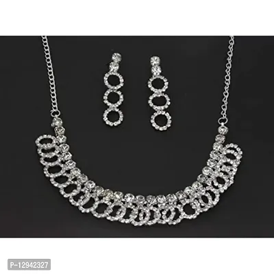 Frolics India White Stones Studded Choker/Necklace Set With Earrings For Women & Girls-thumb0