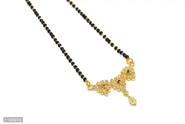 Frolics India Golden American Diamond Studded Short Black Beads Chain Mangalsutra For Women