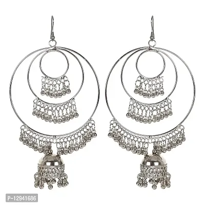 Frolics India Big Round Oxidised Silver Earrings for Women-thumb0