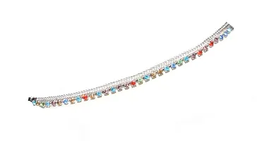 Frolics India Sleek Multicolured Stones Without Ghungroo Alloy Anklet for Girls and Women (Silver)-thumb2