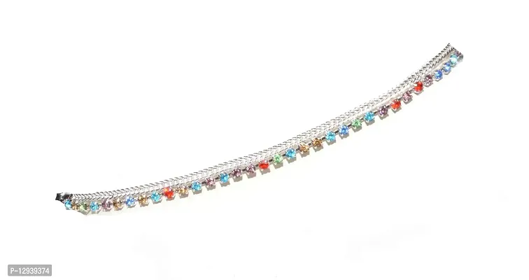 Frolics India Sleek Multicolured Stones Without Ghungroo Alloy Anklet for Girls and Women (Silver)-thumb3