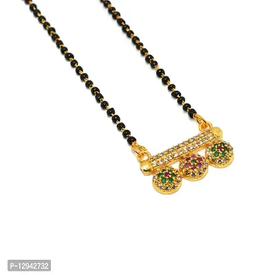 Frolics India Round American Diamond Studded Short Black Beads Chain Mangalsutra For Women