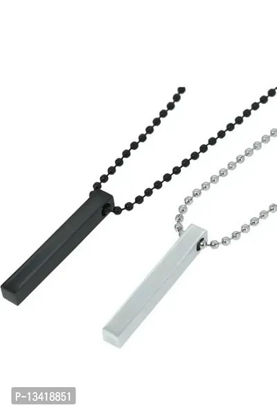 Combo of 2 Black and Silver Bar Necklace Beads Chain