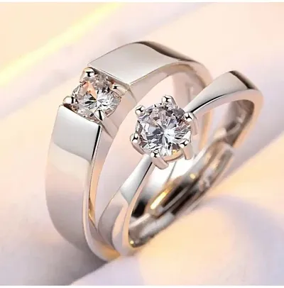 Stylish Alloy Silver American Diamond Rings Combo For Couple