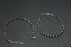 Black and Silver Beads Adjustable Length Anklet-thumb1