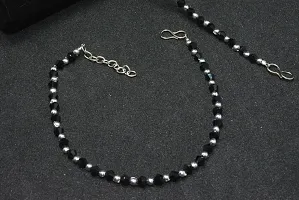 Black and Silver Beads Adjustable Length Anklet-thumb2