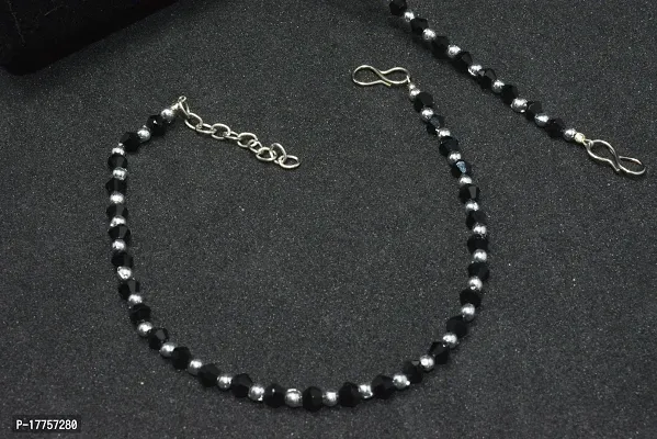 Black and Silver Beads Adjustable Length Anklet-thumb3