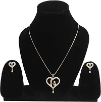 Couple Style AD Stones Studded Heart Pendent Set With Chain and Earrings.-thumb1