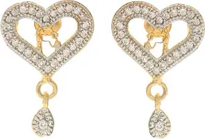 Couple Style AD Stones Studded Heart Pendent Set With Chain and Earrings.-thumb2