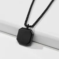 Premium Black Finish Square Stone Studded Pendent Chain for Men and Boys-thumb1