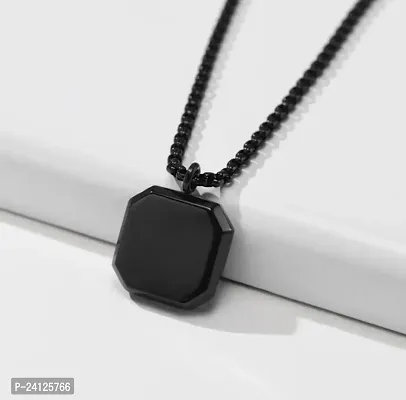 Premium Black Finish Square Stone Studded Pendent Chain for Men and Boys-thumb2