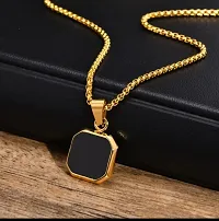 Premium Golden Finish Black Stone Studded Pendent Chain for Boys and Men-thumb3