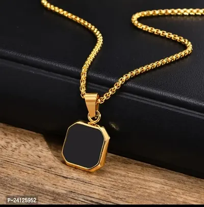 Premium Golden Finish Black Stone Studded Pendent Chain for Boys and Men-thumb4