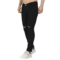 STITCH FACTORY Latest Slit Damage Knee Cut Stylish Regular Fit Mens Jean (28, Black)-thumb3