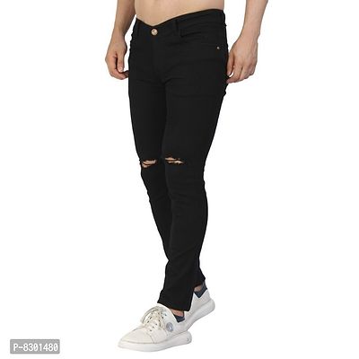 Black Polycotton Low Rise Jeans For Men-thumb2