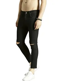 Men Black Stretchable Knee cut Jeans-thumb1