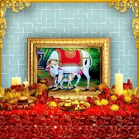 Hawai Kamdhenu Cow Designer Wall Hanging Engineered Wood Photo Frame for Worship Use 8.5x7inch SFDI289GLDFRM-thumb1