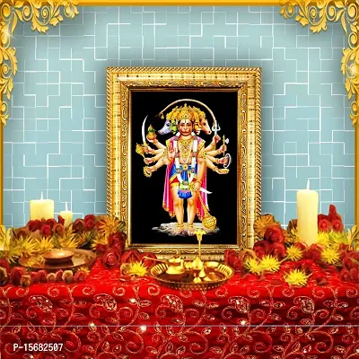 Hawai Pancha Mukhi Hanuman Designer Wall Hanging Engineered Wood Photo Frame for Worship Use 8.5x7inch SFDI275GLDFRM-thumb2